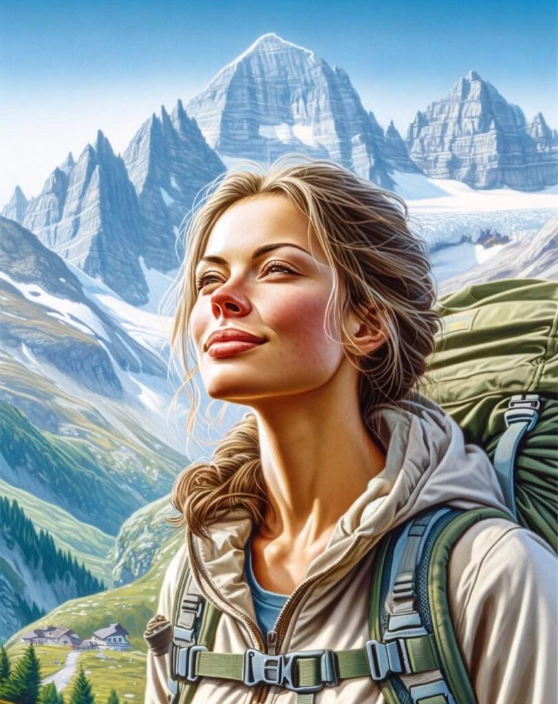 Una donna respira in montagna finalmente libera dall'ansia